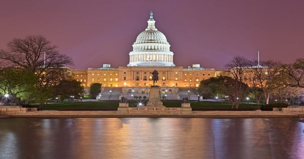 he U.S. Capitol building is surrounded by cherry blossoms.