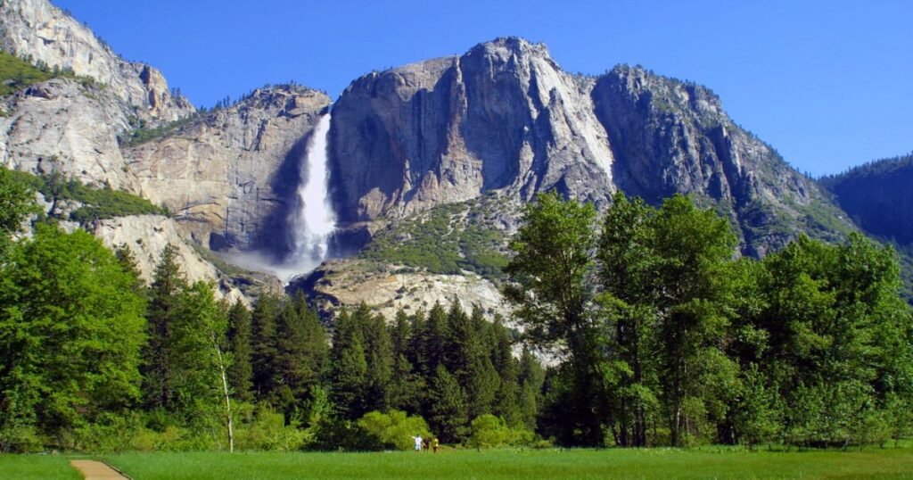 El Capitan rock formation surrounded by lush forests in Yosemite National Park.