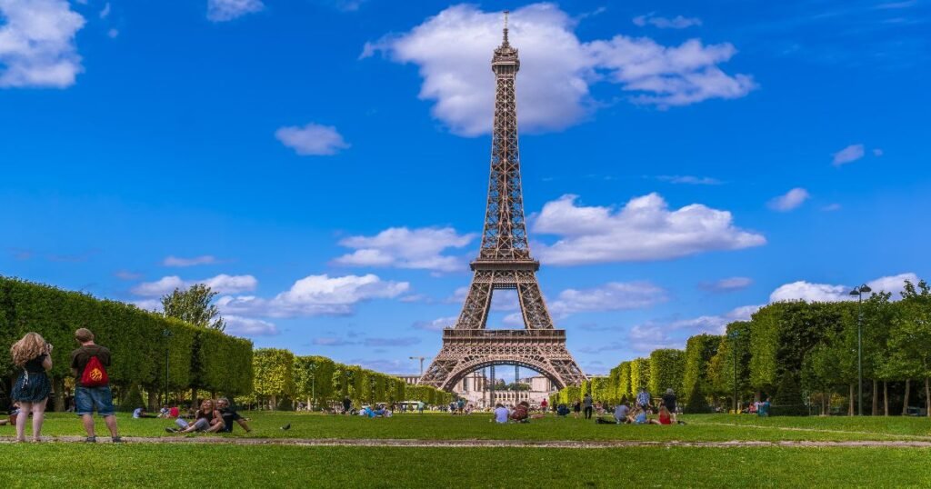 The Eiffel Tower standing tall against the Parisian skyline.