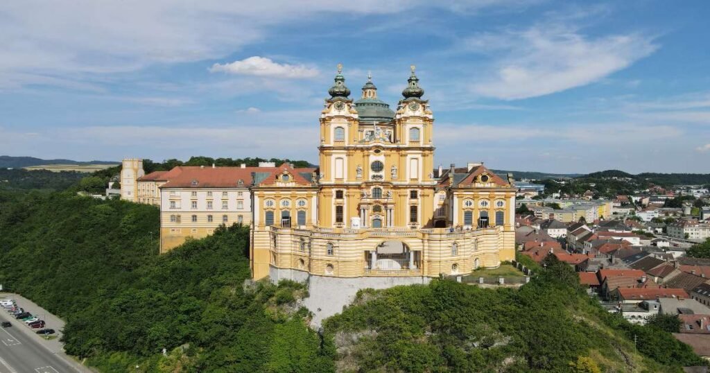 “Melk Abbey standing majestically on a hilltop.”