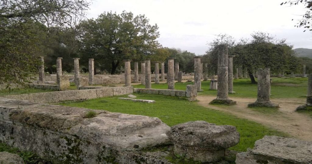 "Ruins of the ancient stadium and the Temple of Zeus at Olympia, Greece."