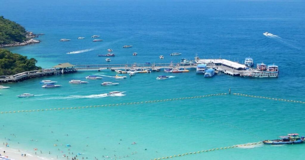 “Golden sands and turquoise waters of Koh Larn Island, near Pattaya, Thailand.”