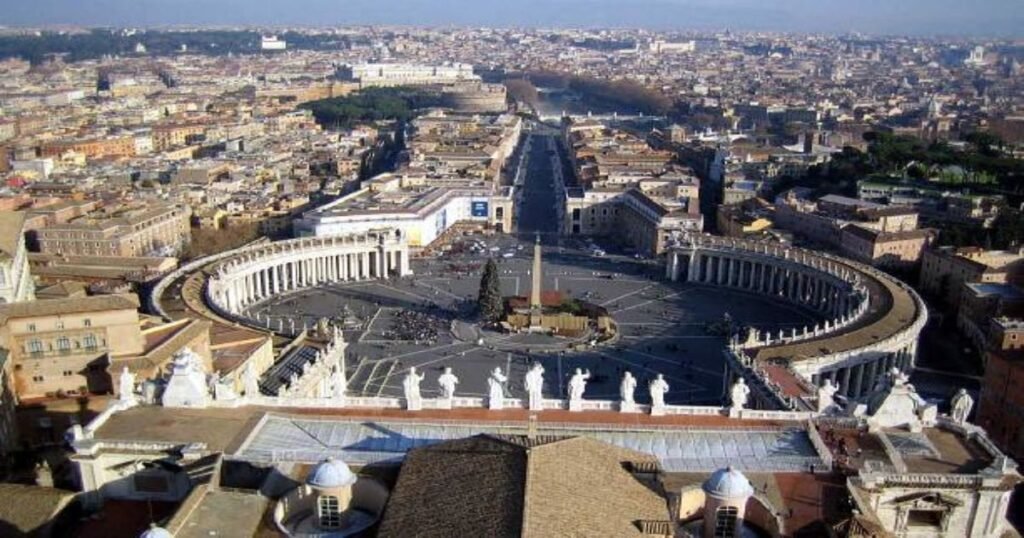 “St. Peter’s Basilica in Vatican City, with its grand dome and magnificent architecture.”