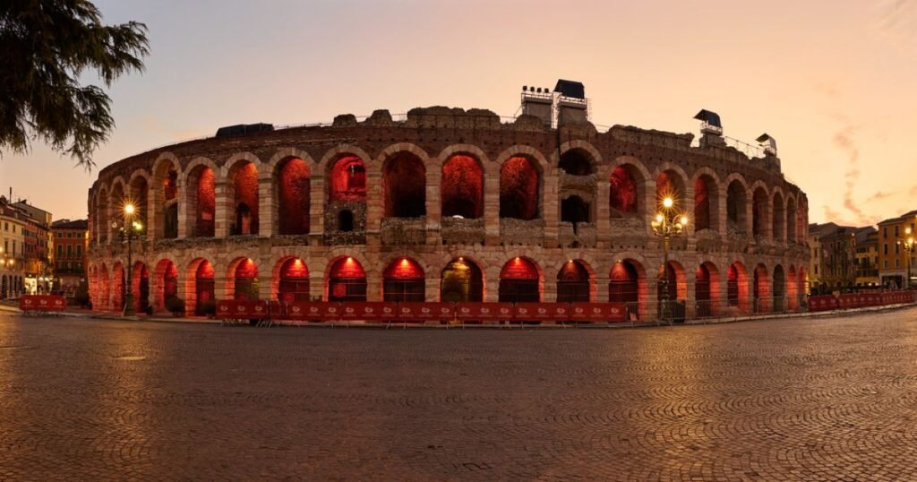 “Verona Arena, a grand Roman amphitheater with a historic stone façade.”