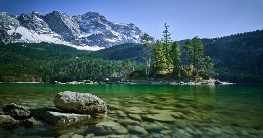 Zugspitze, the highest peak in Germany, with its snow-covered summit and panoramic alpine views."