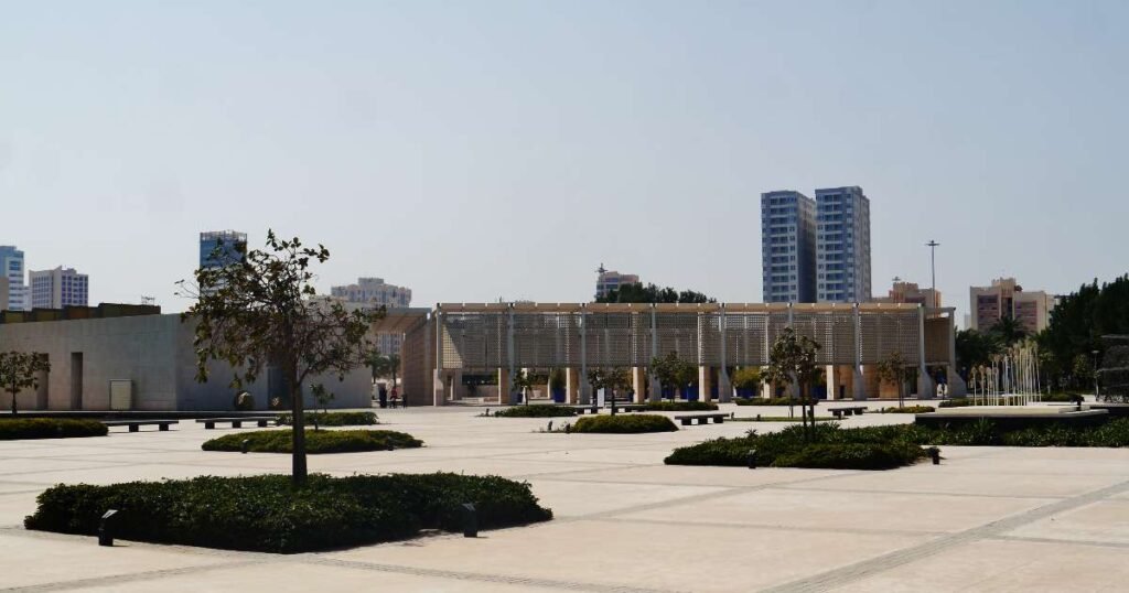 "Bahrain National Museum building with modern architecture."