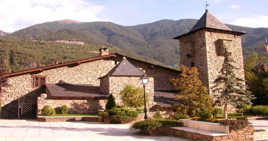 Historic Casa de la Vall building with stone architecture in Andorra la Vella.