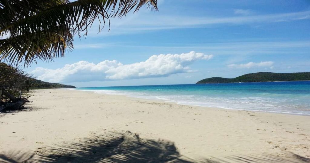 "Crystal-clear water and white sand of Flamenco Beach on Culebra Island."