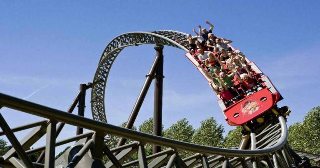 "Thrilling roller coaster ride at Djurs Sommerland, Denmark’s largest amusement park."