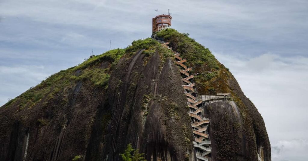 “View of the top of El Peñol Rock with lush landscapes surrounding Guatapé.”