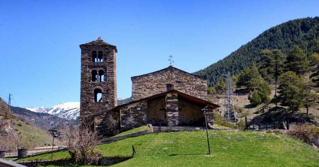 Historic Romanesque architecture of Sant Joan de Caselles Church in Andorra.