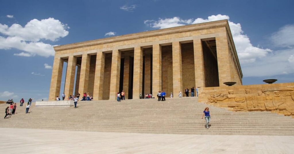 Anıtkabir, the grand mausoleum of Mustafa Kemal Atatürk, under a clear sky.