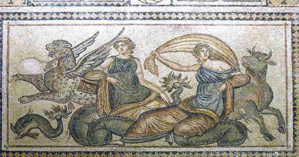 Intricate Roman mosaics displayed in the Zeugma Mosaic Museum in Gaziantep.