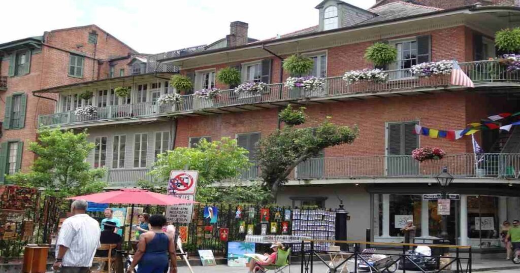 Historic buildings with wrought-iron balconies in the French Quarter.