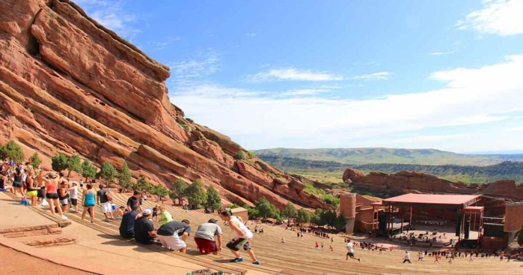 Red Rocks Amphitheatre surrounded by red rock formations.