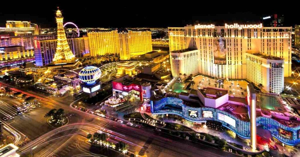 The Las Vegas Strip illuminated at night.