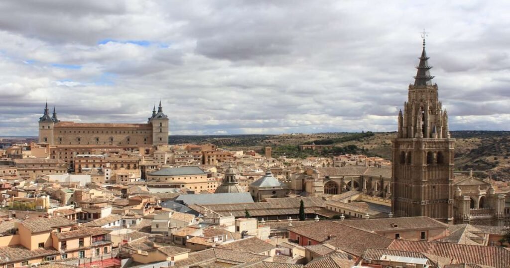 View of Toledo’s historic skyline with its cathedral and Alcázar.