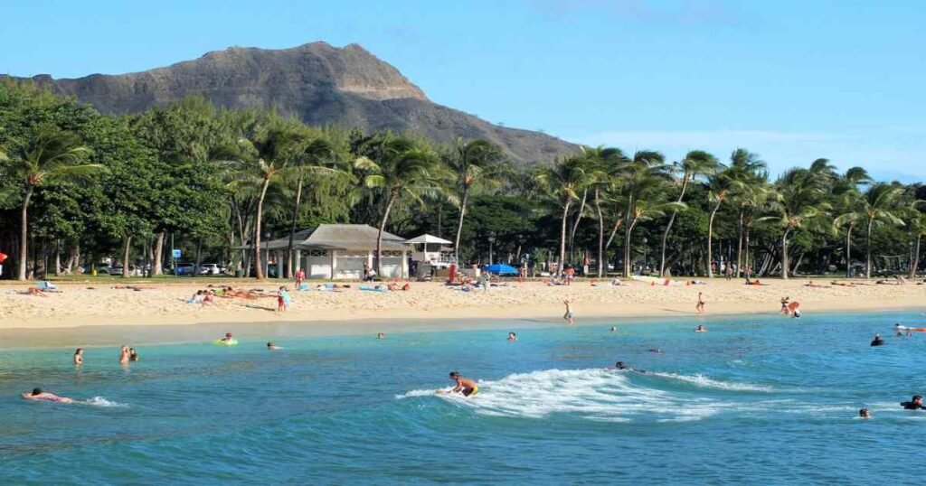 Waikiki Beach with Diamond Head in the background.