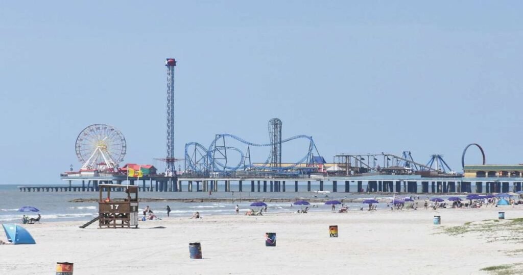 The iconic Pleasure Pier extending into the Gulf of Mexico in Galveston.