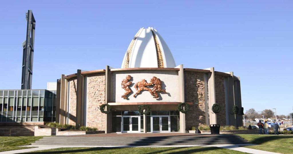 The iconic entrance to the Pro Football Hall of Fame in Canton, Ohio.