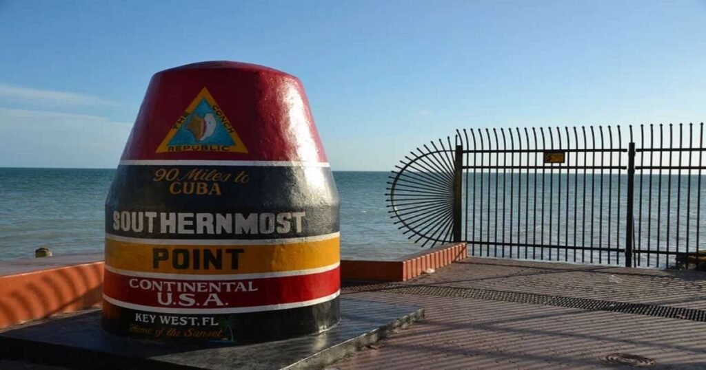 The Southernmost Point Buoy with the ocean stretching into the horizon.