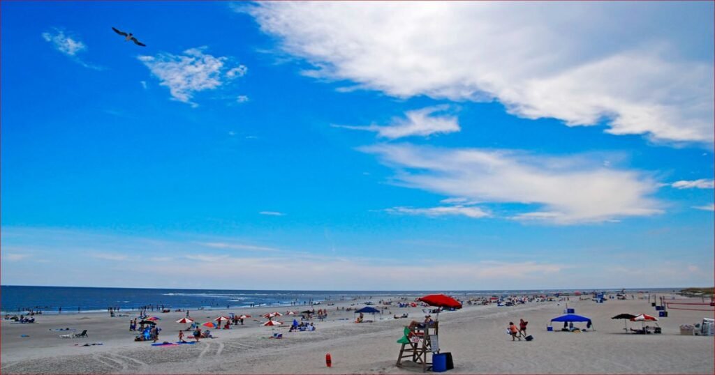 People relaxing at Tybee Island Beach