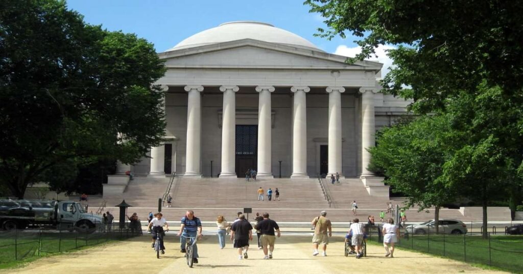 The modern architecture of the East Building of the National Gallery of Art.